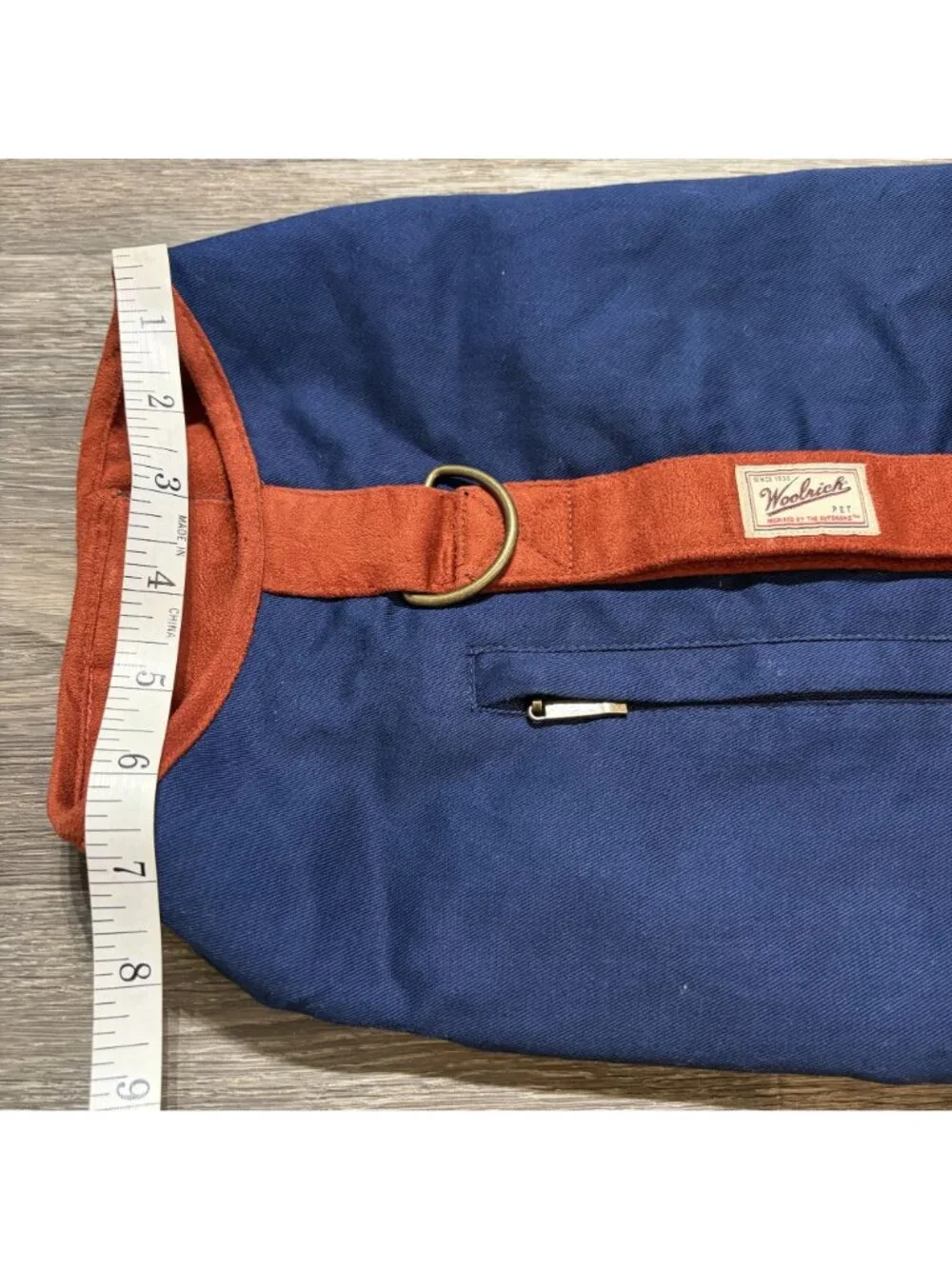 Woolrich Insulated Dog Coat Jacket Navy Rust Medium Durable Adjustable Harness